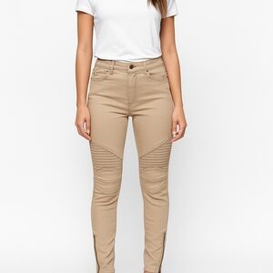 Beige Moto Skinny Jeans